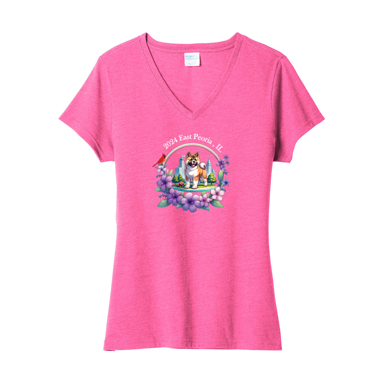 IL Akita Ladies V-Neck Front Only - WagALotBowWow