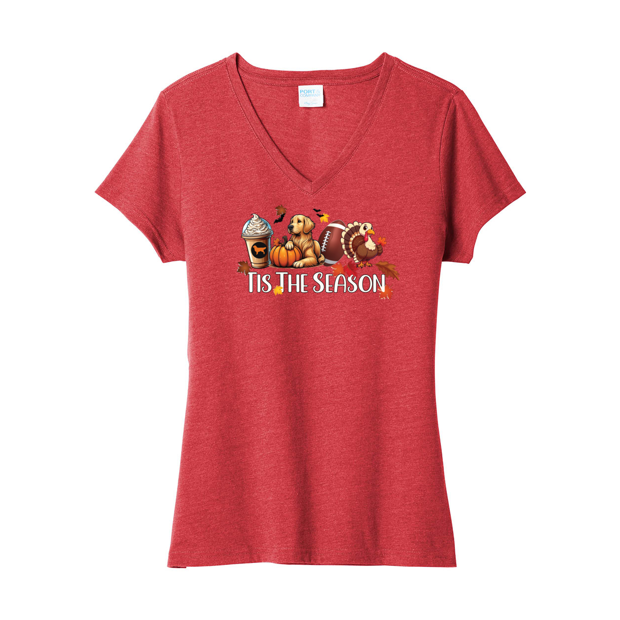 Golden Tis The Season Fall LPC455V Port & Company ® Ladies Fan Favorite ™ Blend V-Neck Tee - WagALotBowWow