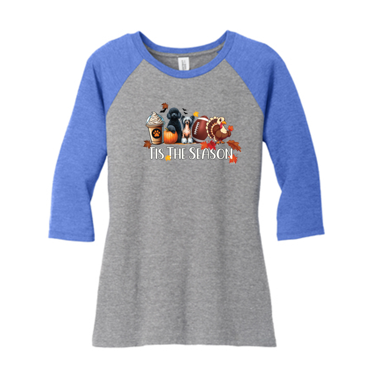 Poodle & CC Tis The Season Fall DM136L District ® Women’s Perfect Tri ® 3/4-Sleeve Raglan - WagALotBowWow