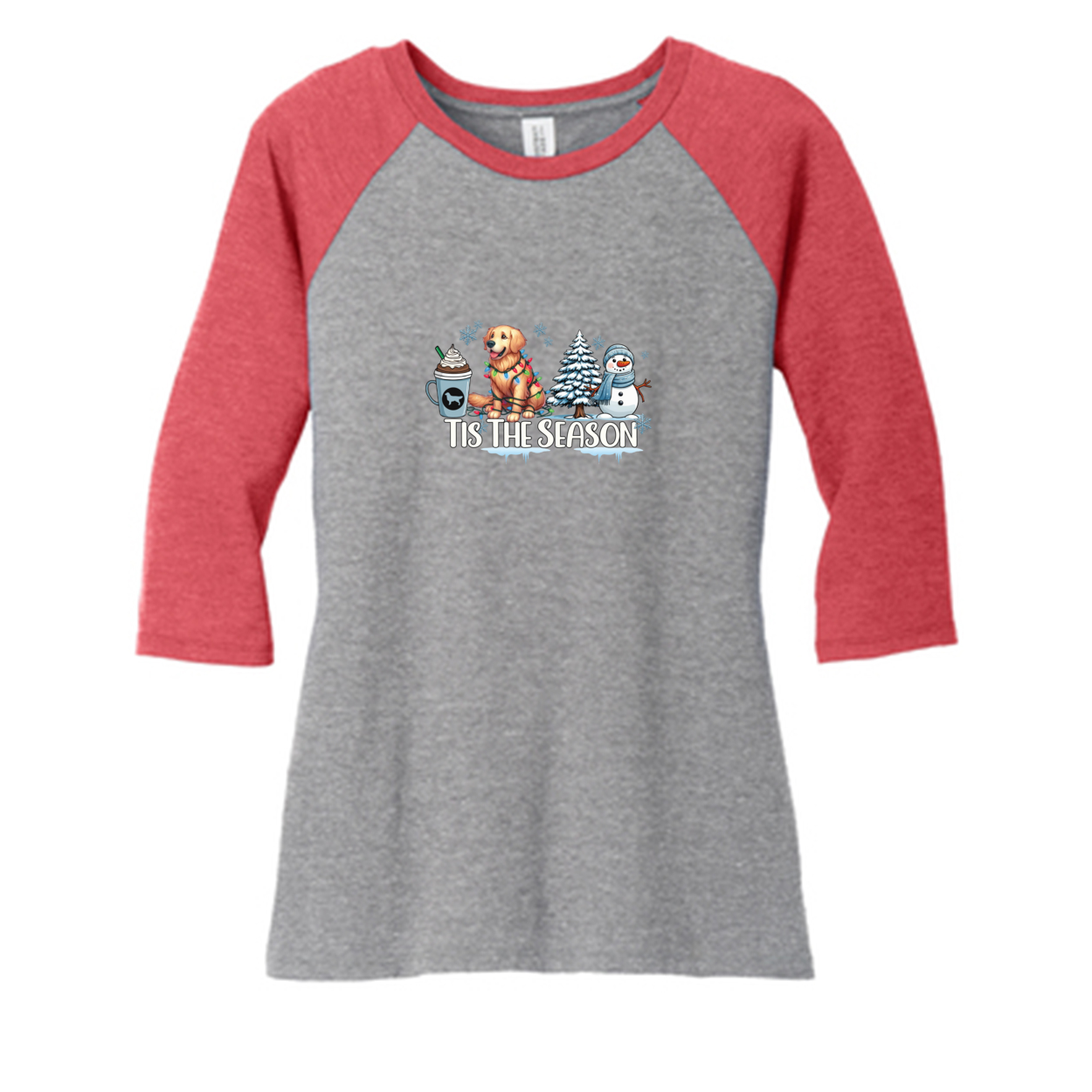 Golden Tis The Season Winter DM136L District ® Women’s Perfect Tri ® 3/4-Sleeve Raglan - WagALotBowWow