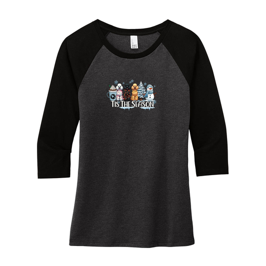 Poodle Tis The Season Winter DM136L District ® Women’s Perfect Tri ® 3/4-Sleeve Raglan - WagALotBowWow