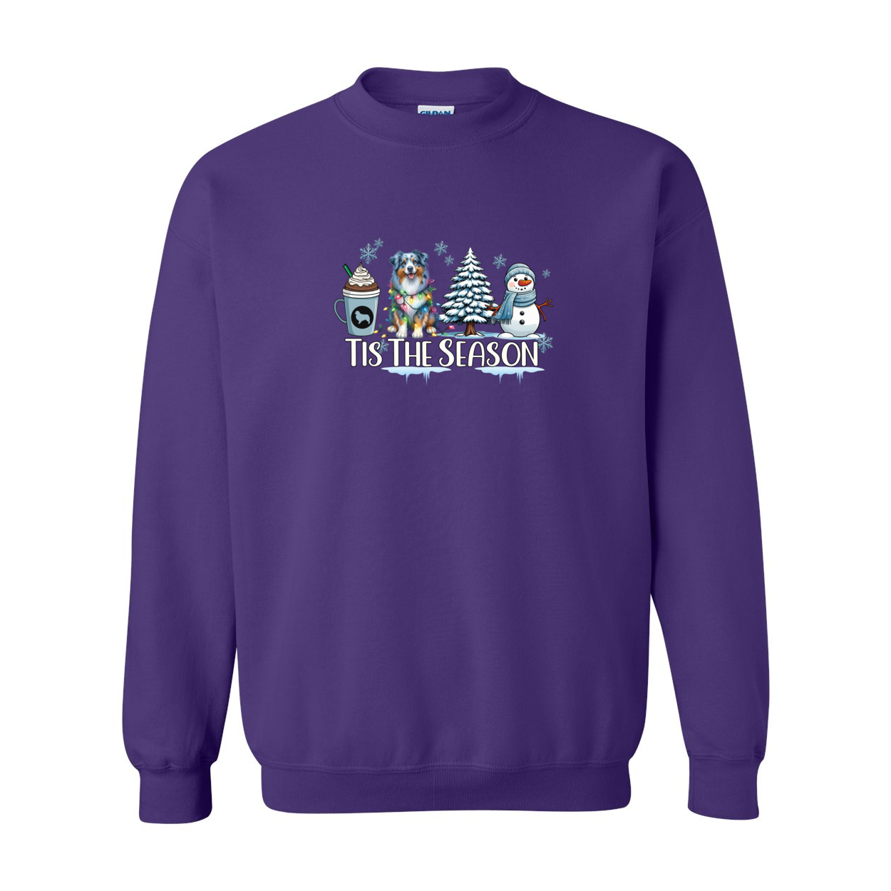 Blue Merle Aussie Tis The Season Winter Heavy Blend Crewneck Sweatshirt - WagALotBowWow