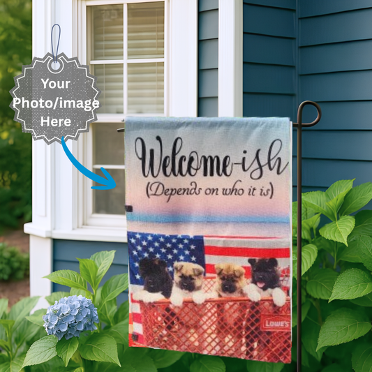 Custom Linen Garden Flag Outdoor Housewarming Gift Holiday Decor Idea New House Realtor Closing Gift Personalized Yard Art Family Present