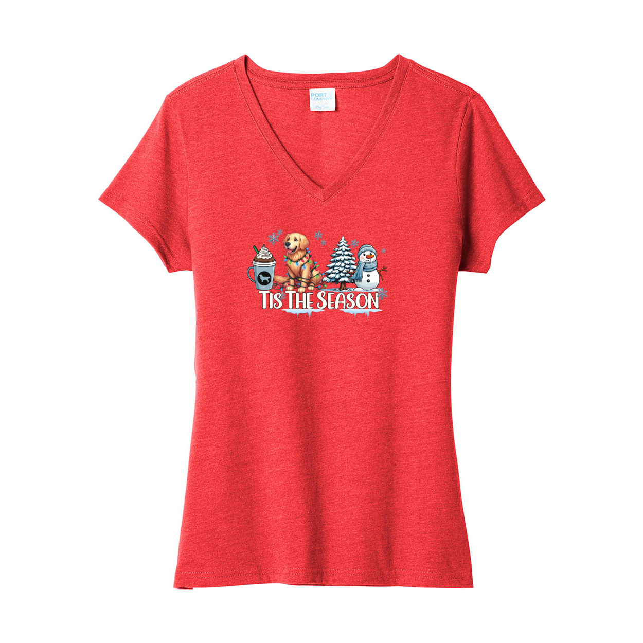Golden Tis The Season Winter LPC455V Port & Company ® Ladies Fan Favorite ™ Blend V-Neck Tee - WagALotBowWow