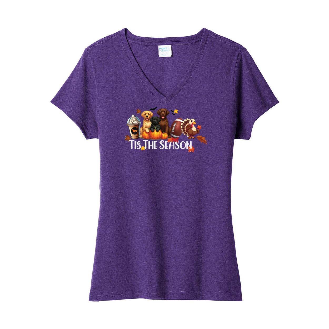 Labrador Tis The Season Fall LPC455V Port & Company ® Ladies Fan Favorite ™ Blend V-Neck Tee - WagALotBowWow