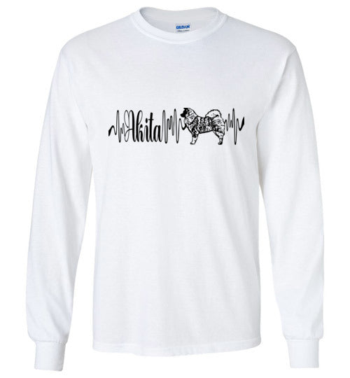 Long Coat Akita Heartbeat Unisex Gildan Long Sleeve T-Shirt - WagALotBowWow