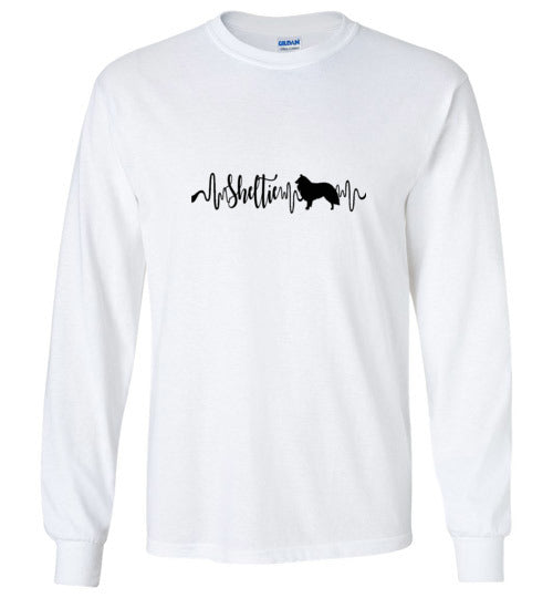 Sheltie Heartbeat Gildan Unisex Long Sleeve T-Shirt Black - WagALotBowWow