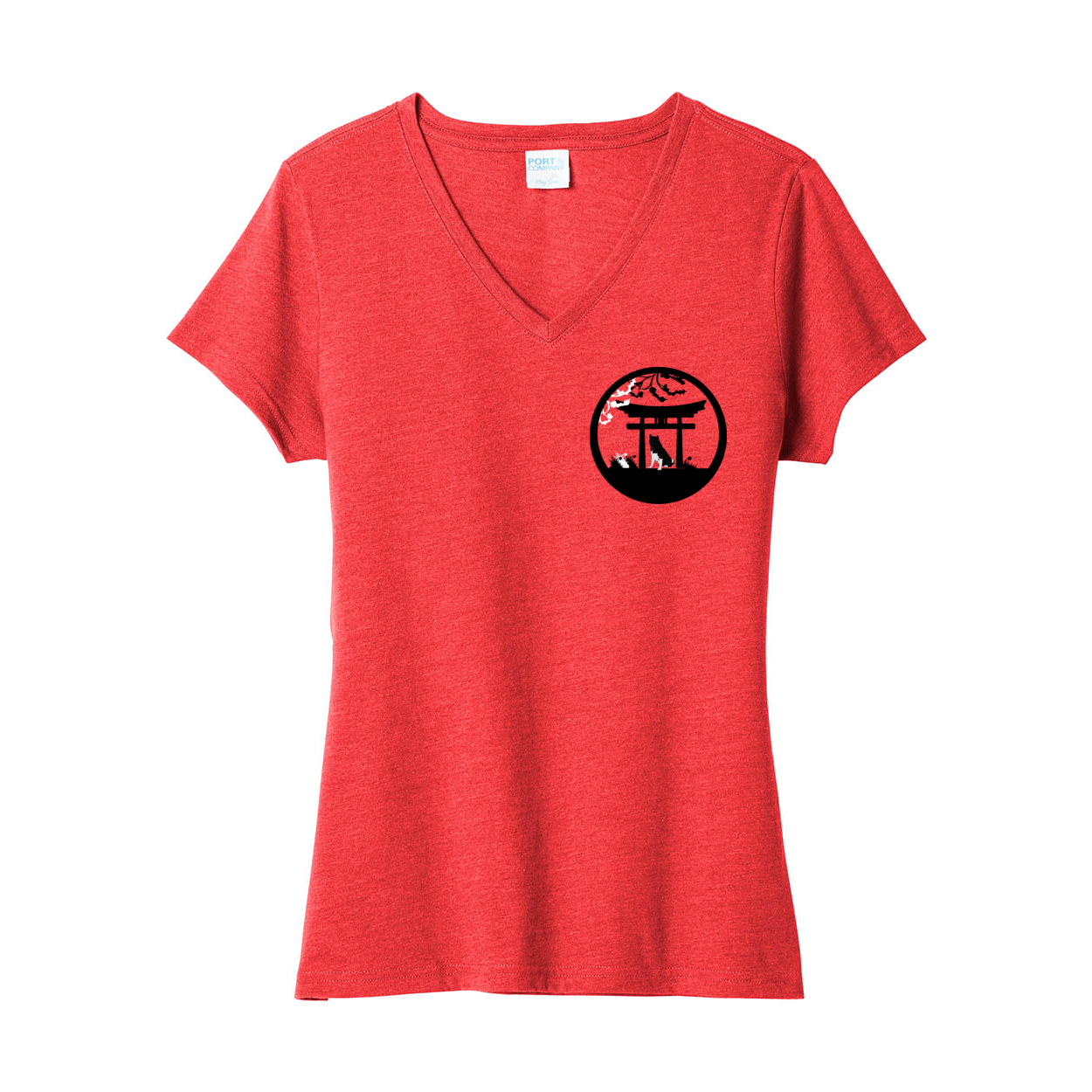 Akita Gate Right Corner V-Neck Ladies - WagALotBowWow