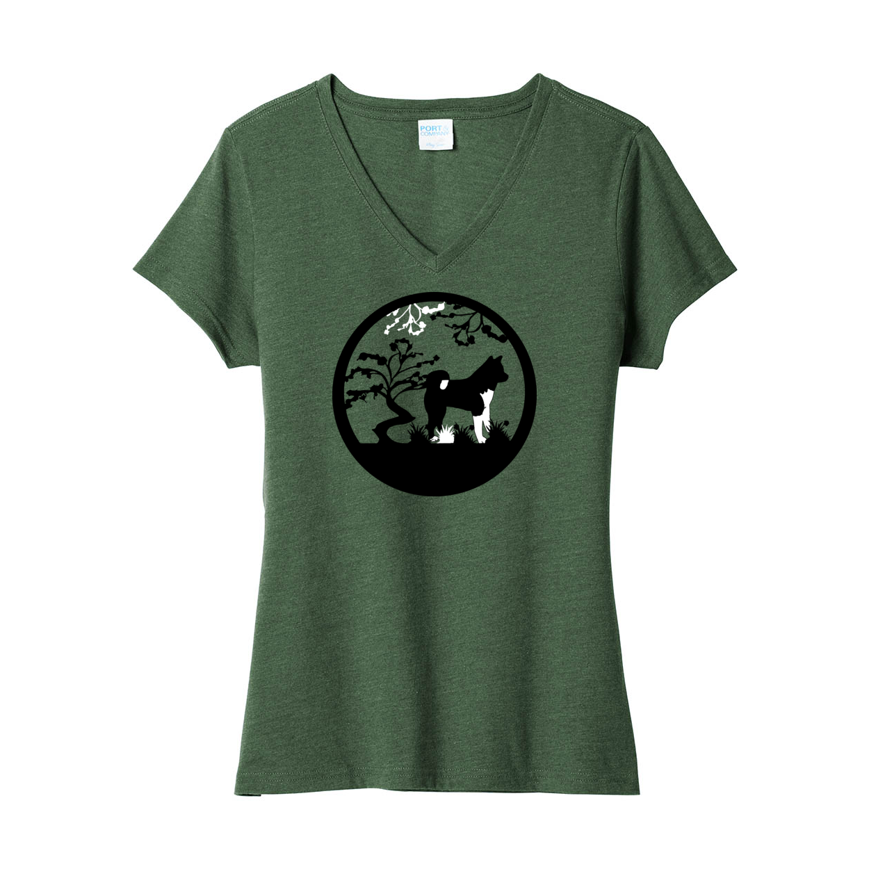 Akita Tree Ladies V-Neck SS - WagALotBowWow