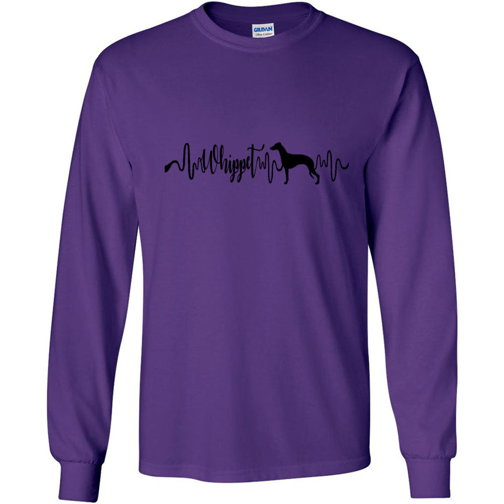 Whippet Heartbeat Black Unisex Long Sleeve T-Shirt - WagALotBowWow
