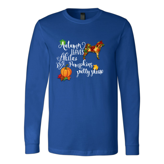 Falling Leaves Akita Unisex LS Wht - WagALotBowWow