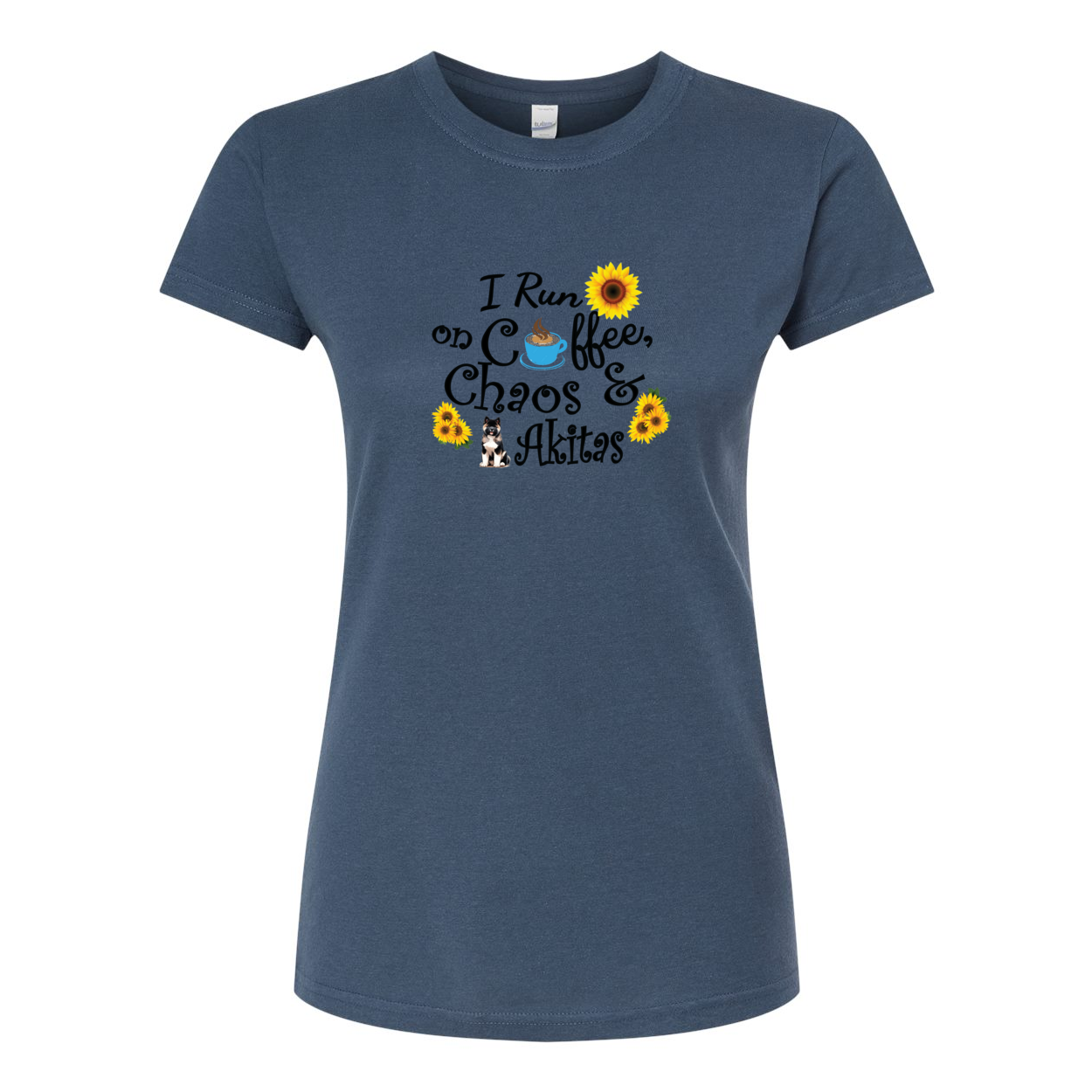 Chaos Akita Sunflower Women's Slim Fit Fine Jersey T-Shirt Black - WagALotBowWow