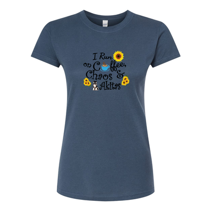 Chaos Akita Sunflower Women's Slim Fit Fine Jersey T-Shirt Black - WagALotBowWow