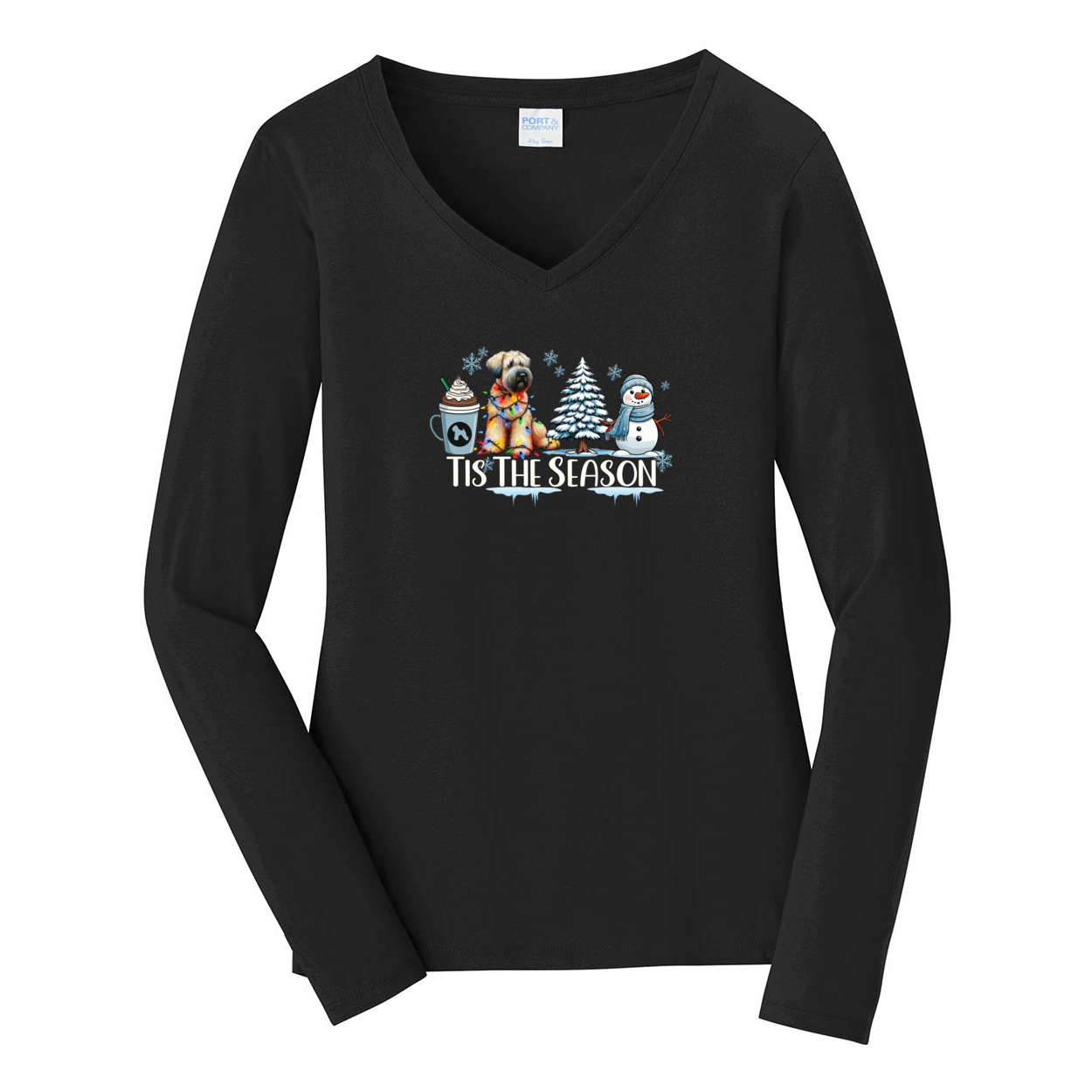 SCWT Tis The Season Winter Port & Company® Ladies Long Sleeve Fan Favorite™ V-Neck Tee LPC450VLS - WagALotBowWow