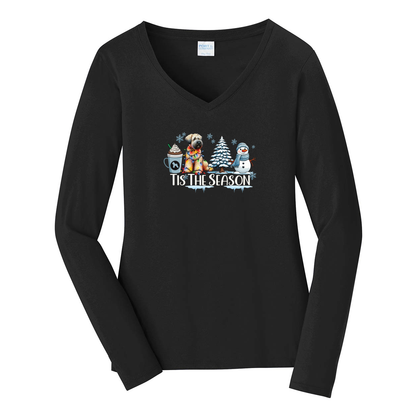 SCWT Tis The Season Winter Port & Company® Ladies Long Sleeve Fan Favorite™ V-Neck Tee LPC450VLS - WagALotBowWow