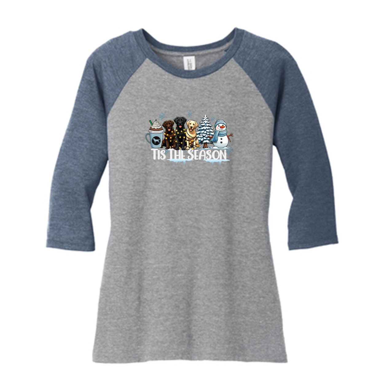 Labrador Tis The Season Winter DM136L District ® Women’s Perfect Tri ® 3/4-Sleeve Raglan - WagALotBowWow
