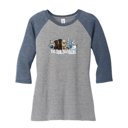 Labrador Tis The Season Winter DM136L District ® Women’s Perfect Tri ® 3/4-Sleeve Raglan - WagALotBowWow