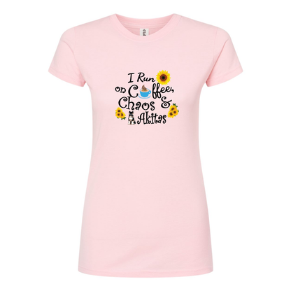 Chaos Akita Sunflower Women's Slim Fit Fine Jersey T-Shirt Black - WagALotBowWow