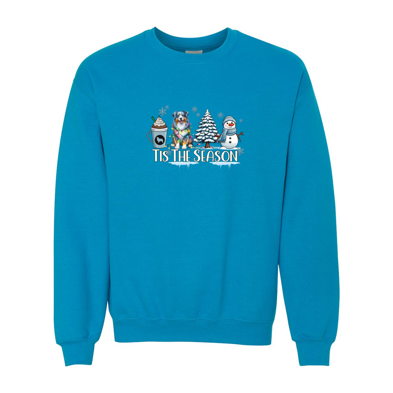 Blue Merle Aussie Tis The Season Winter Heavy Blend Crewneck Sweatshirt - WagALotBowWow