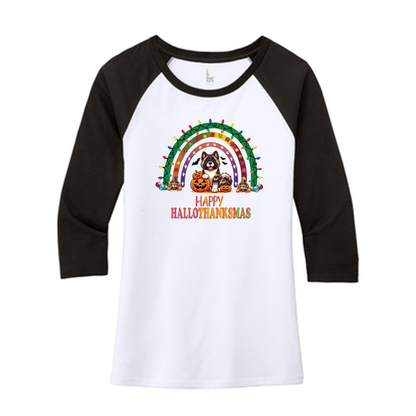 Akita HalloThanksMas District ® Women’s Perfect Tri ® 3/4-Sleeve Raglan - WagALotBowWow