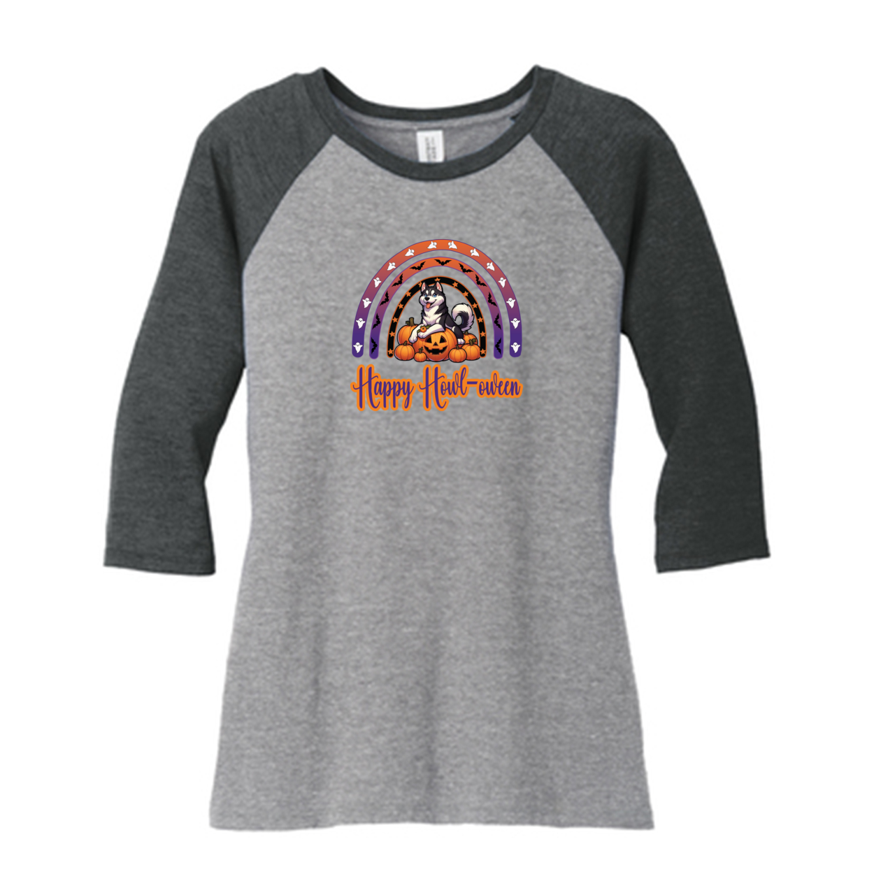 Siberian Husky Howl-oween DM136L District ® Women’s Perfect Tri ® 3/4-Sleeve Raglan - WagALotBowWow
