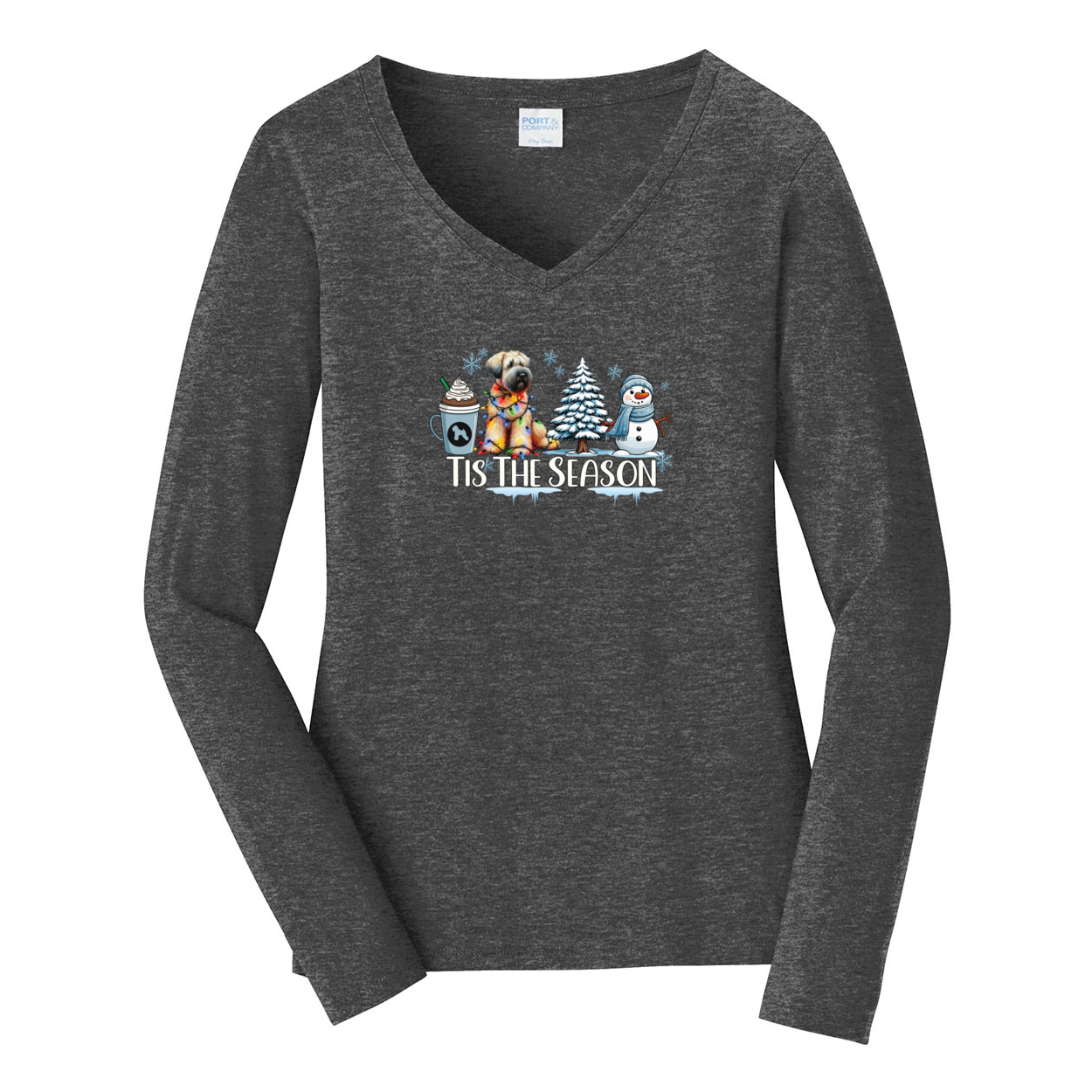 SCWT Tis The Season Winter Port & Company® Ladies Long Sleeve Fan Favorite™ V-Neck Tee LPC450VLS - WagALotBowWow