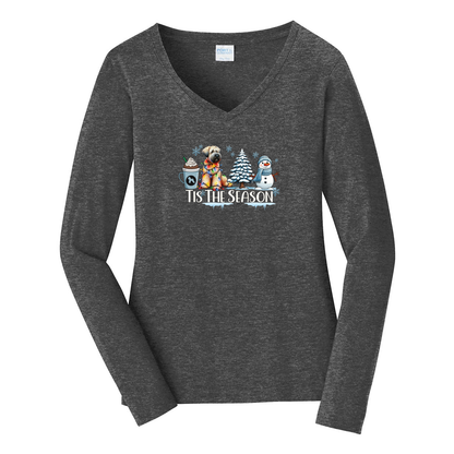 SCWT Tis The Season Winter Port & Company® Ladies Long Sleeve Fan Favorite™ V-Neck Tee LPC450VLS - WagALotBowWow