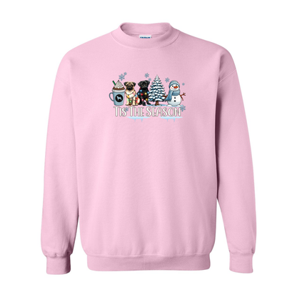 Pug Tis The Season Winter Heavy Blend Crewneck Sweatshirt - WagALotBowWow