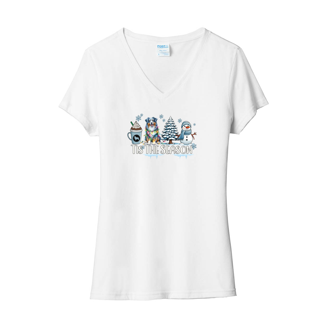 Blue Merle Australian Shepherd Winter V-Neck Tee SS - WagALotBowWow
