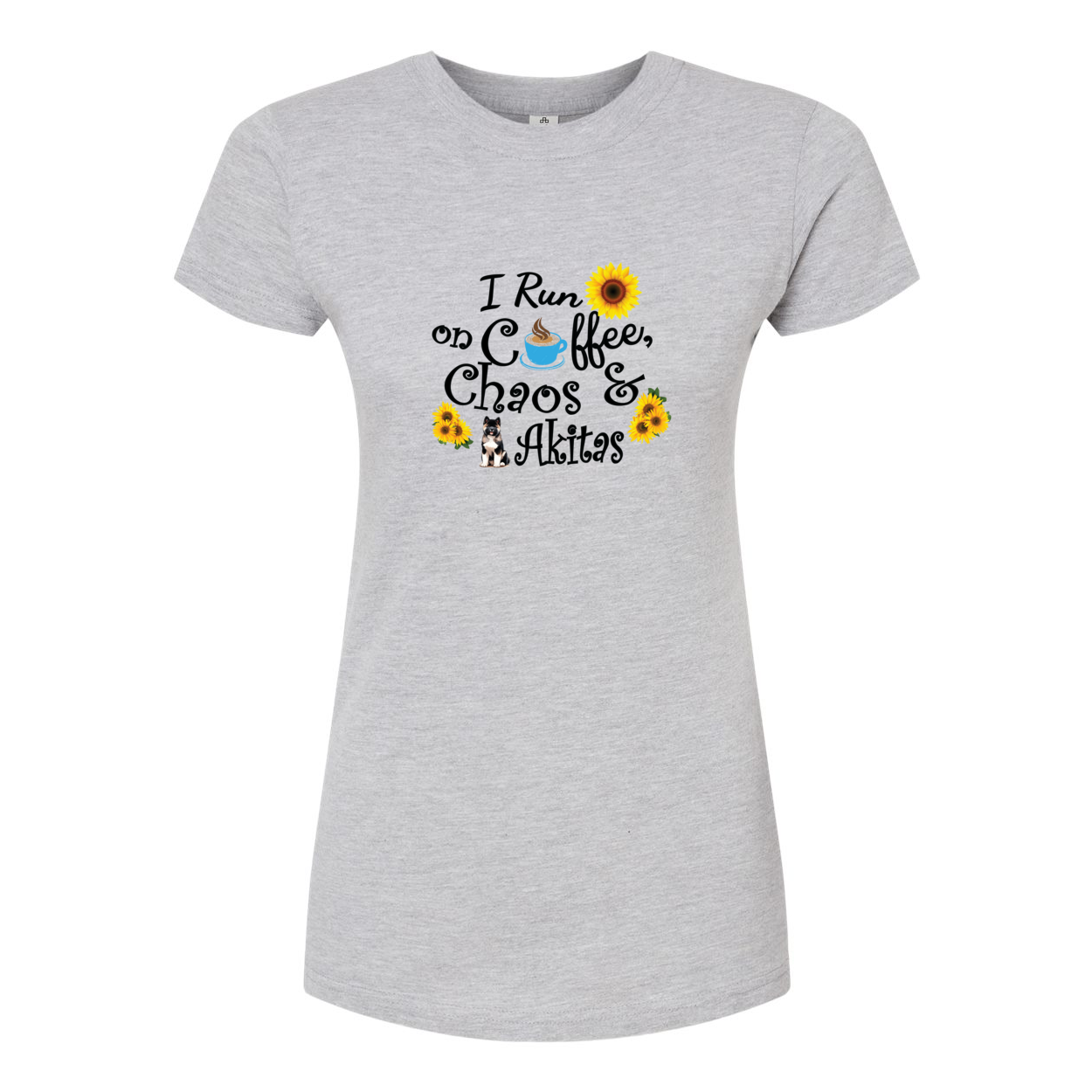 Chaos Akita Sunflower Women's Slim Fit Fine Jersey T-Shirt Black - WagALotBowWow