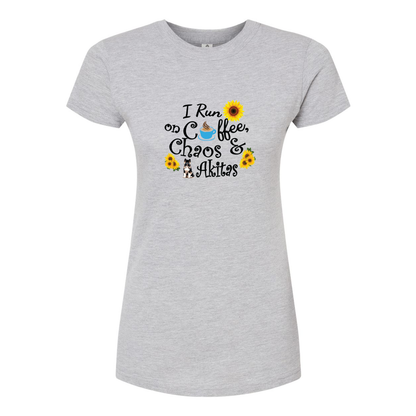 Chaos Akita Sunflower Women's Slim Fit Fine Jersey T-Shirt Black - WagALotBowWow