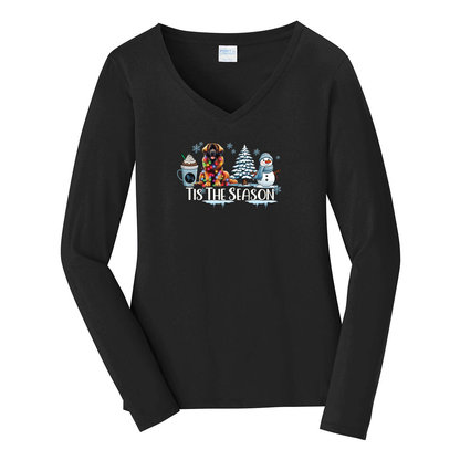Leonberger Tis The Season Winter Port & Company® Ladies Long Sleeve Fan Favorite™ V-Neck Tee LPC450VLS - WagALotBowWow