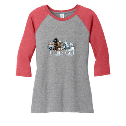Poodle & CC Tis The Season Winter DM136L District ® Women’s Perfect Tri ® 3/4-Sleeve Raglan - WagALotBowWow