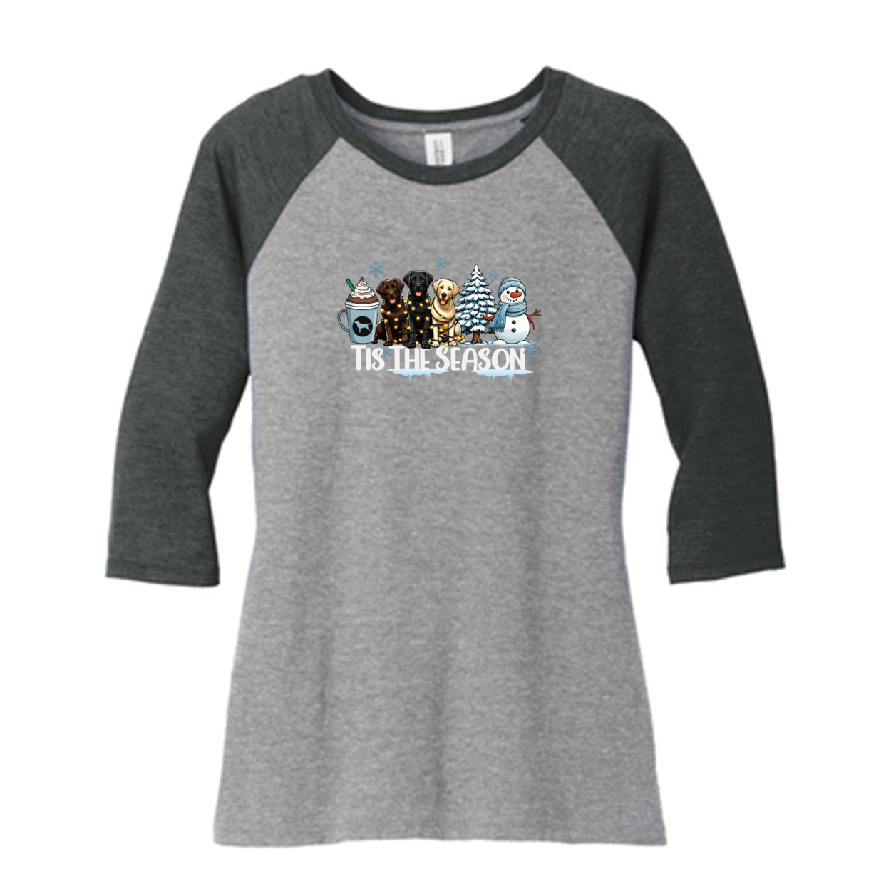 Labrador Tis The Season Winter DM136L District ® Women’s Perfect Tri ® 3/4-Sleeve Raglan - WagALotBowWow