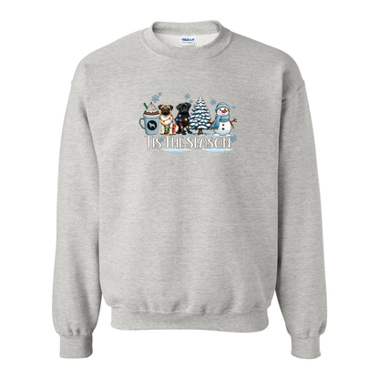 Pug Tis The Season Winter Heavy Blend Crewneck Sweatshirt - WagALotBowWow