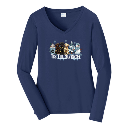 Labrador Tis The Season Winter Port & Company® Ladies Long Sleeve Fan Favorite™ V-Neck Tee LPC450VLS - WagALotBowWow