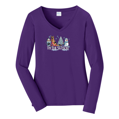 GSD Tis The Season Winter Port & Company® Ladies Long Sleeve Fan Favorite™ V-Neck Tee LPC450VLS - WagALotBowWow