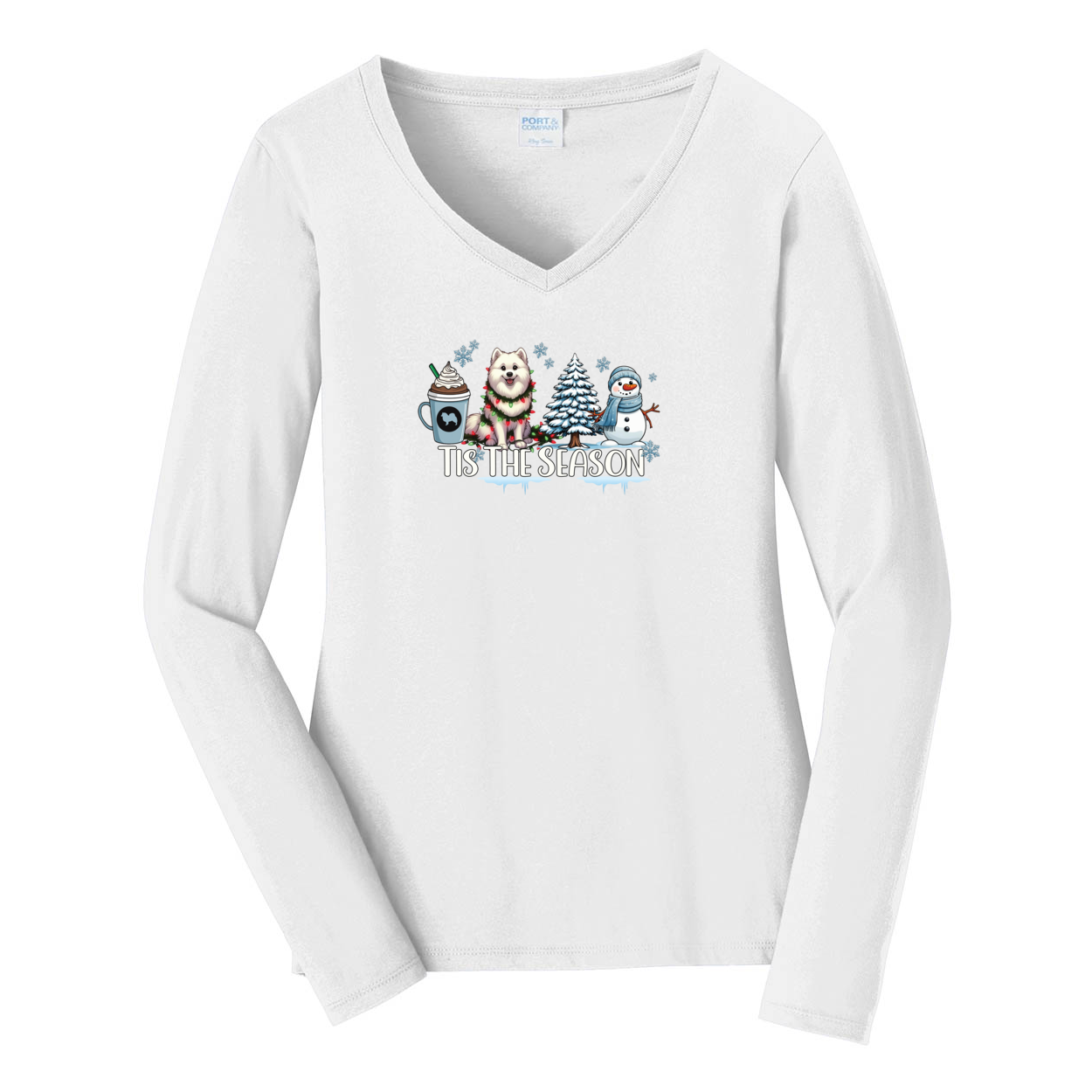 Am Eskimo Tis The Season Winter Port & Company® Ladies Long Sleeve Fan Favorite™ V-Neck Tee LPC450VLS - WagALotBowWow