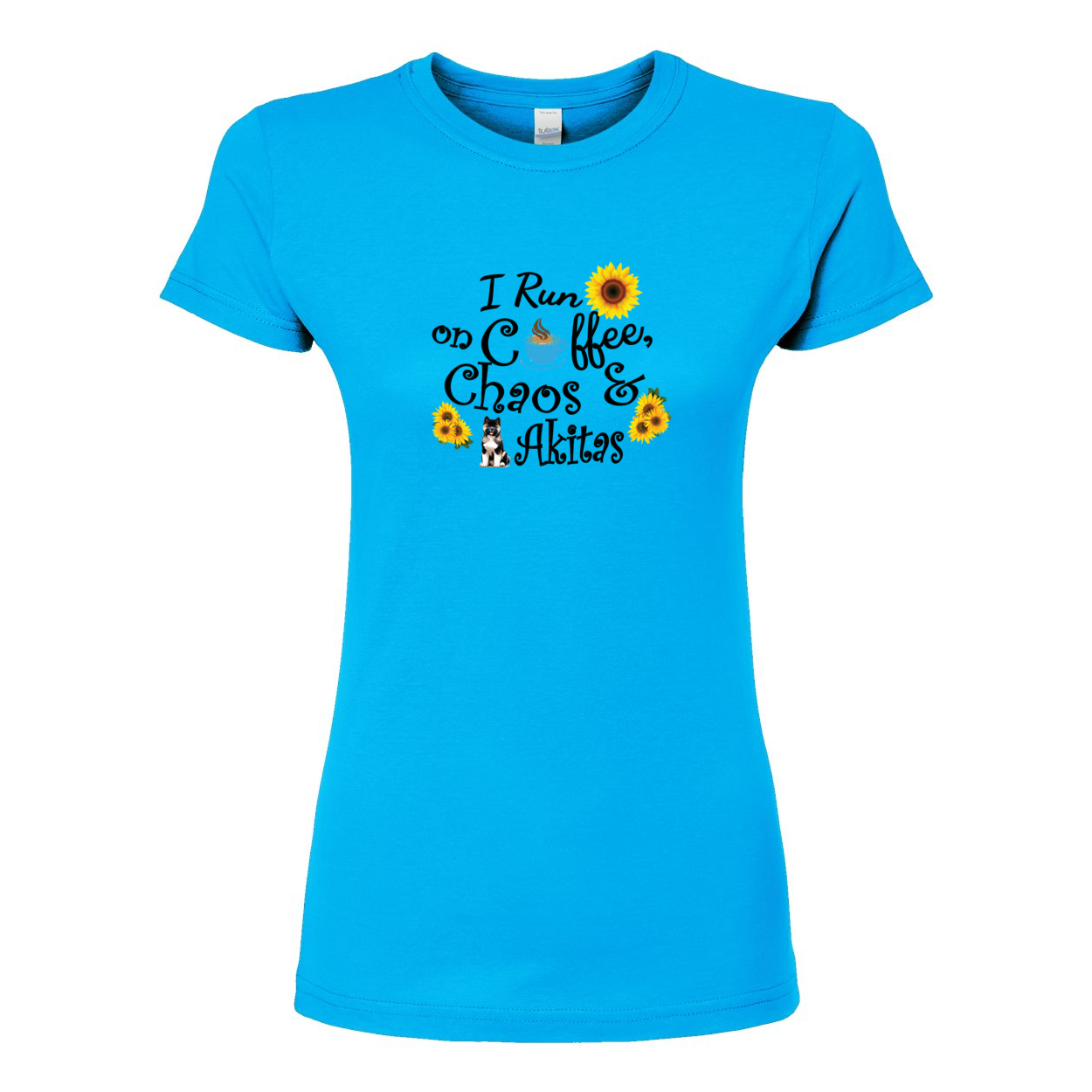 Chaos Akita Sunflower Women's Slim Fit Fine Jersey T-Shirt Black - WagALotBowWow