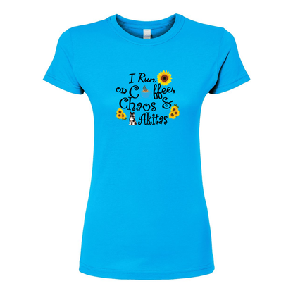 Chaos Akita Sunflower Women's Slim Fit Fine Jersey T-Shirt Black - WagALotBowWow