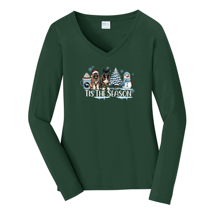 Akita Tis The Season Winter Port & Company® Ladies Long Sleeve Fan Favorite™ V-Neck Tee LPC450VLS - WagALotBowWow
