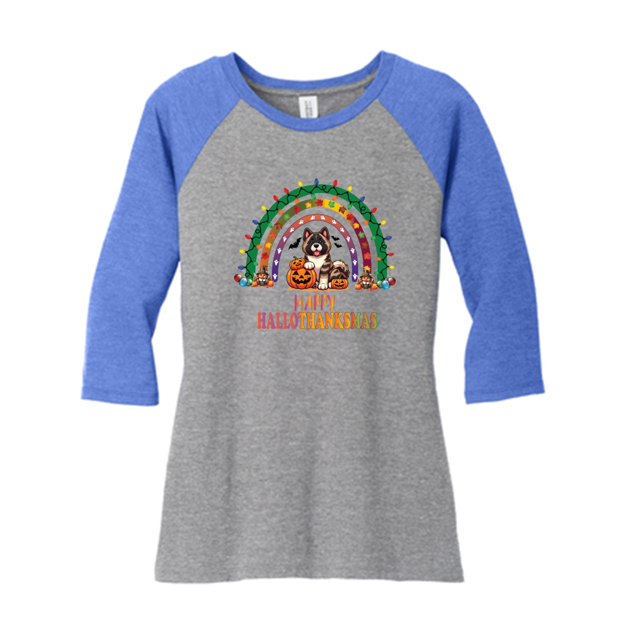 Akita HalloThanksMas District ® Women’s Perfect Tri ® 3/4-Sleeve Raglan - WagALotBowWow