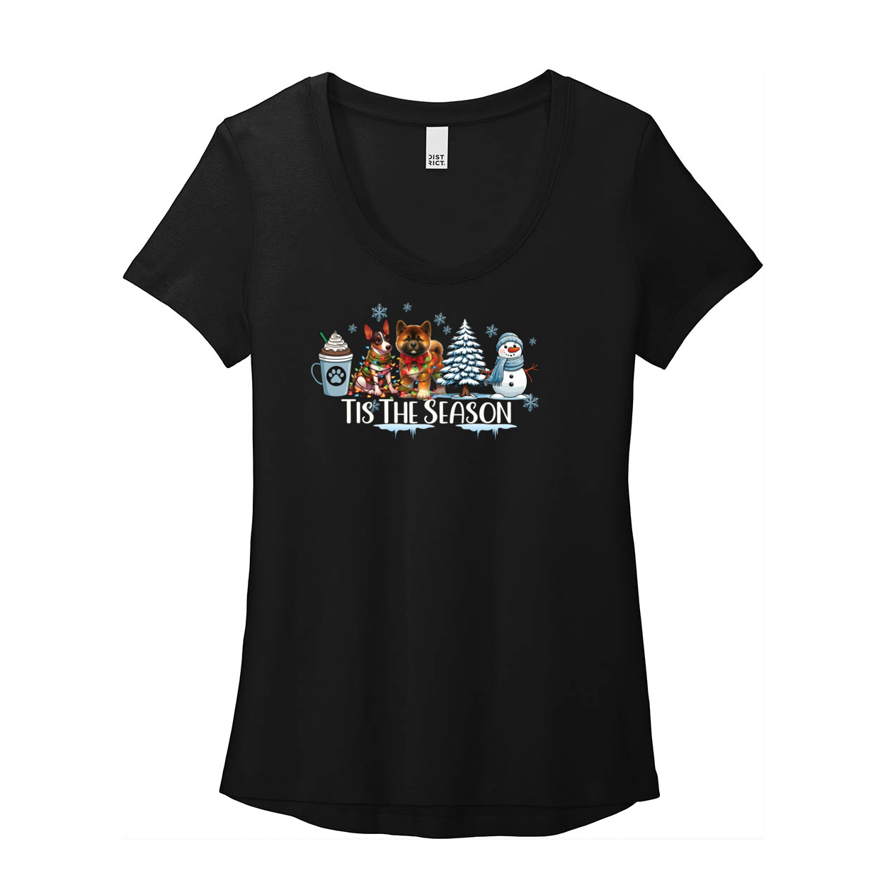 Rat Terrier & Akita Tis The Season Winter DT7501 District ® Women’s Flex Scoop Neck Tee - WagALotBowWow