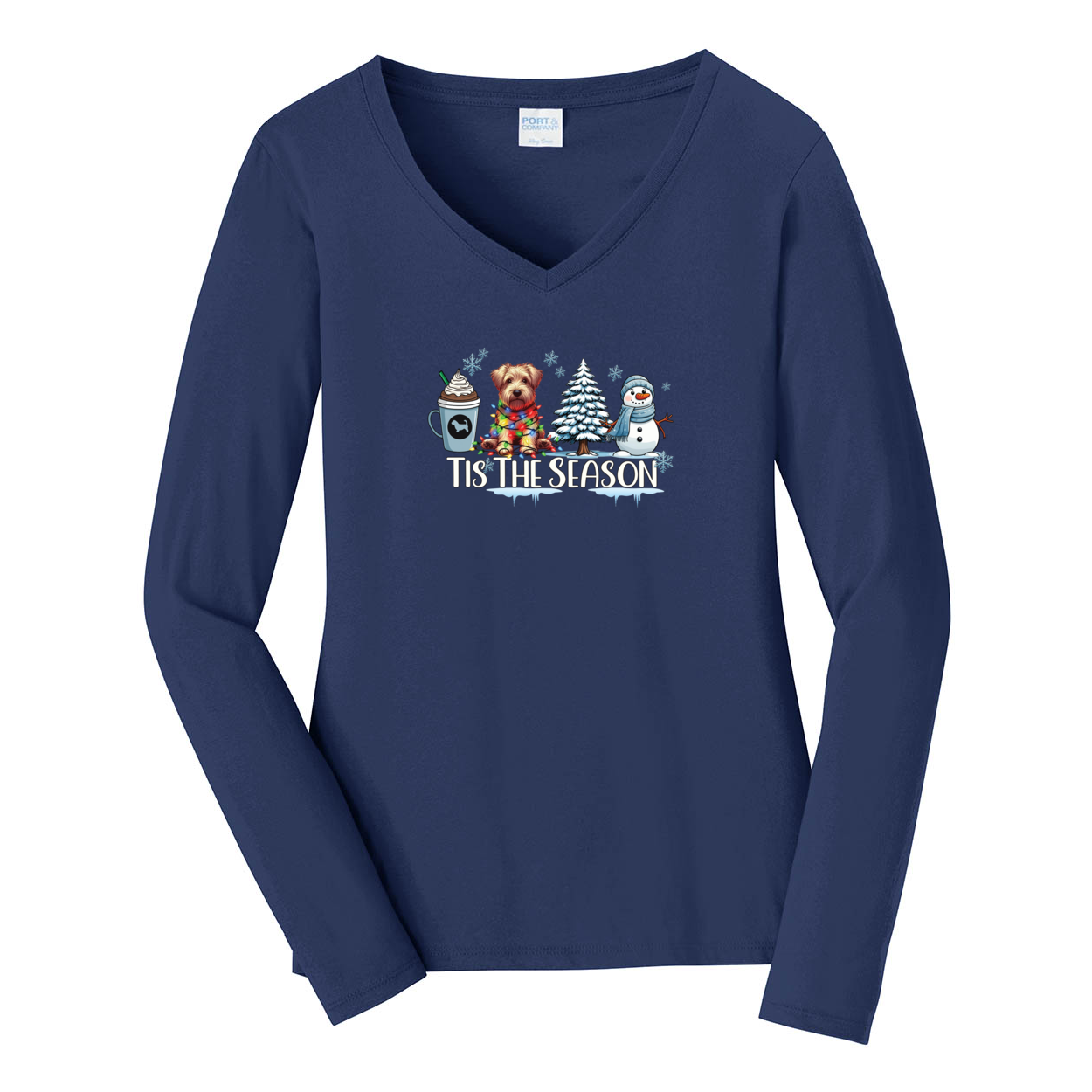 Glen of Imaal Terrier Tis The Season Winter Port & Company® Ladies Long Sleeve Fan Favorite™ V-Neck Tee LPC450VLS - WagALotBowWow