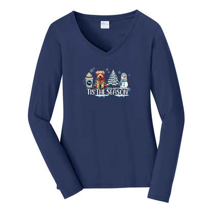 Glen of Imaal Terrier Tis The Season Winter Port & Company® Ladies Long Sleeve Fan Favorite™ V-Neck Tee LPC450VLS - WagALotBowWow