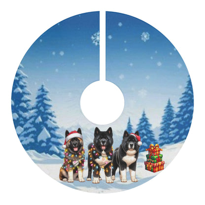 Christmas Tree Skirt — Festive Snowy Dogs with Gifts Holiday Decor