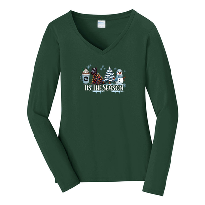 Scottish Terrier Tis The Season Winter Port & Company® Ladies Long Sleeve Fan Favorite™ V-Neck Tee LPC450VLS - WagALotBowWow