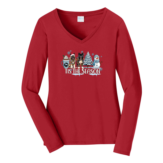 Akita Tis The Season Winter Port & Company® Ladies Long Sleeve Fan Favorite™ V-Neck Tee LPC450VLS - WagALotBowWow