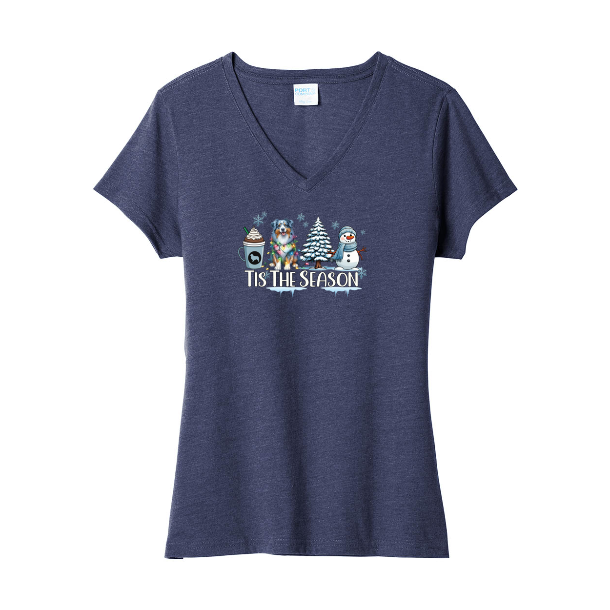 Blue Merle Australian Shepherd Winter V-Neck Tee SS - WagALotBowWow