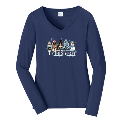 Akita Tis The Season Winter Port & Company® Ladies Long Sleeve Fan Favorite™ V-Neck Tee LPC450VLS - WagALotBowWow